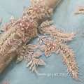 Orange Heavy Handwork Beaded Embroidery Lace Fabric